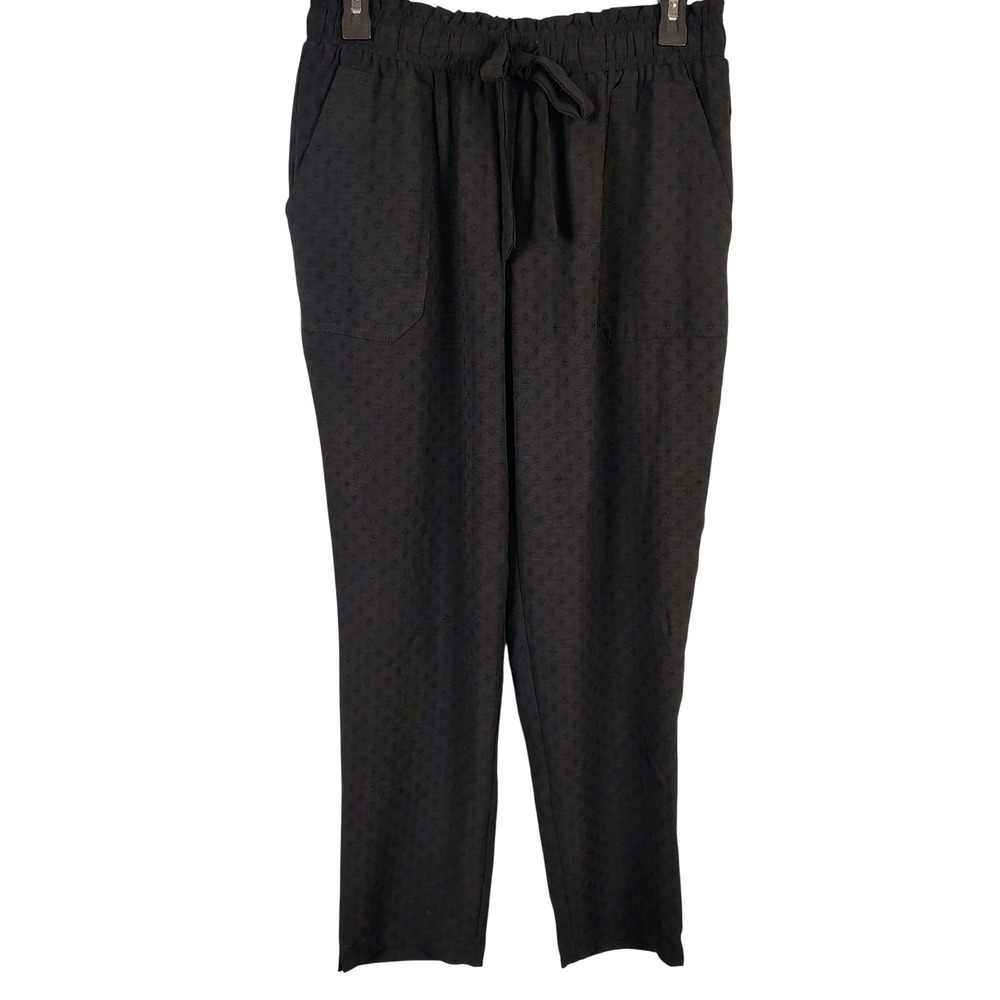 NWT Womens M Soho Apparel Jogger Pants Black Textured Paperbag Waist‎ Minimalist